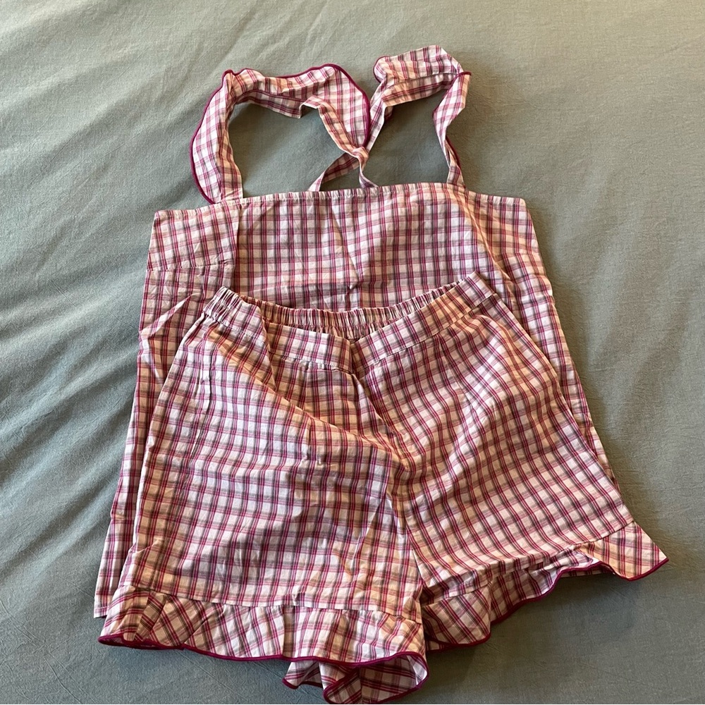 NWT Sézane Violette pajamas in pink green check